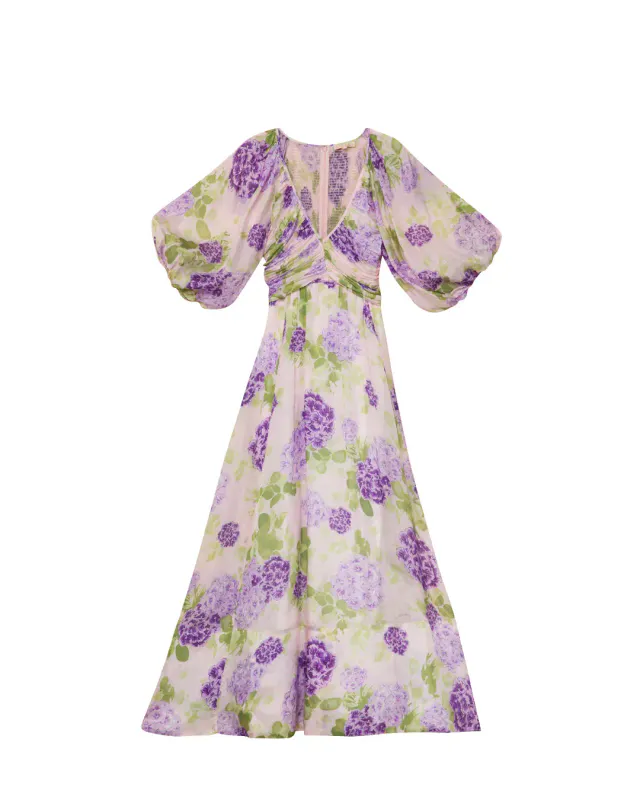 ByTiMo - Cupro Rouching Dress Purple Flowerfield