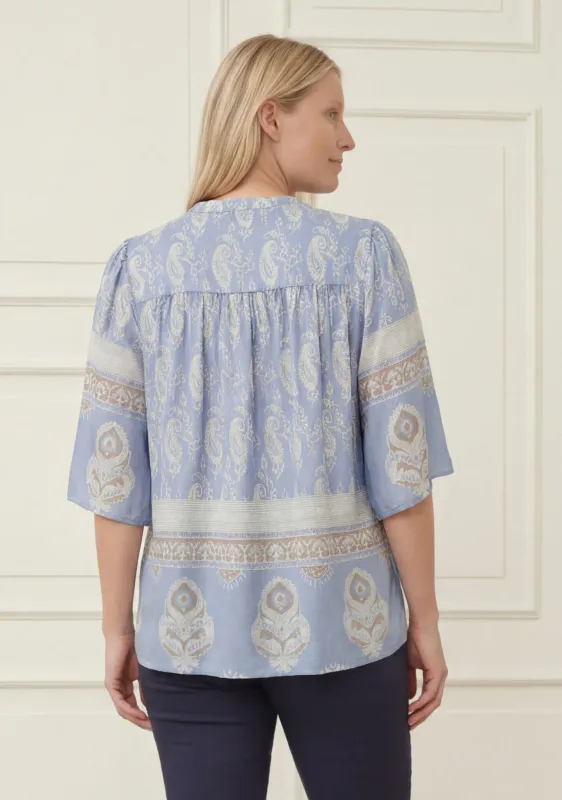 ISAY - Ane s/s Blouse - Light Blue Border Paisley