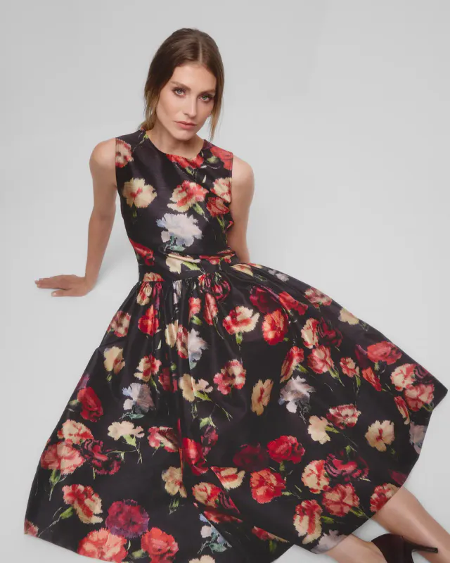 BYTIMO - TAFFETA MIDI DRESS - POPPY