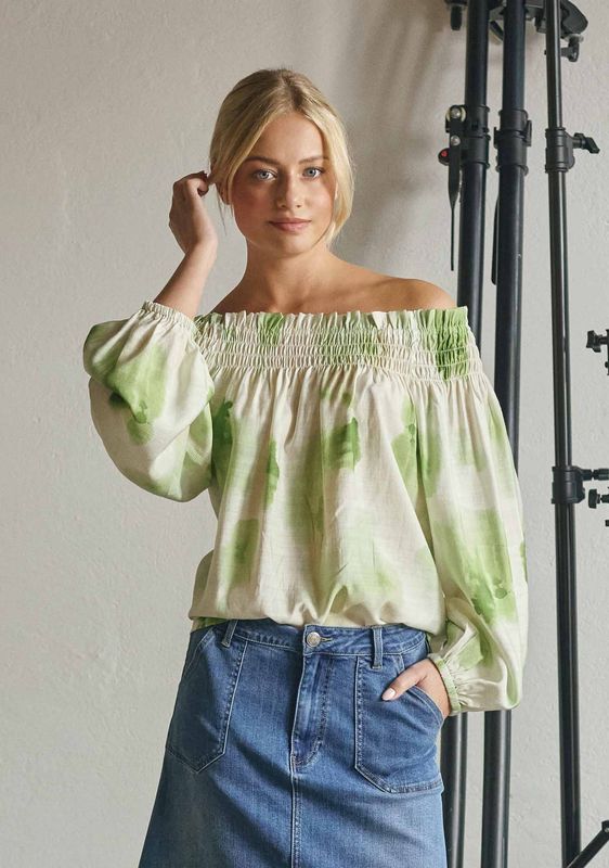 ISAY - Ane Stretch Blouse - Green Watercolor