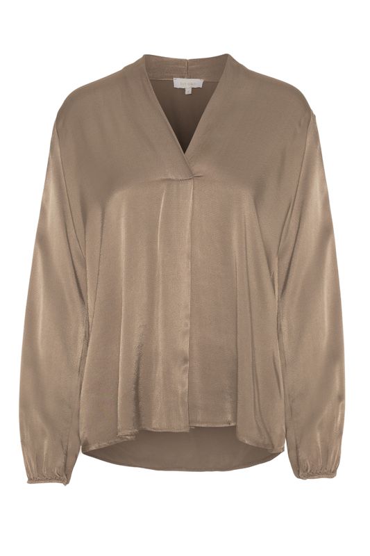 RAH OSLO - V-HALS LANGERMET BLUSE - BEIGE 
