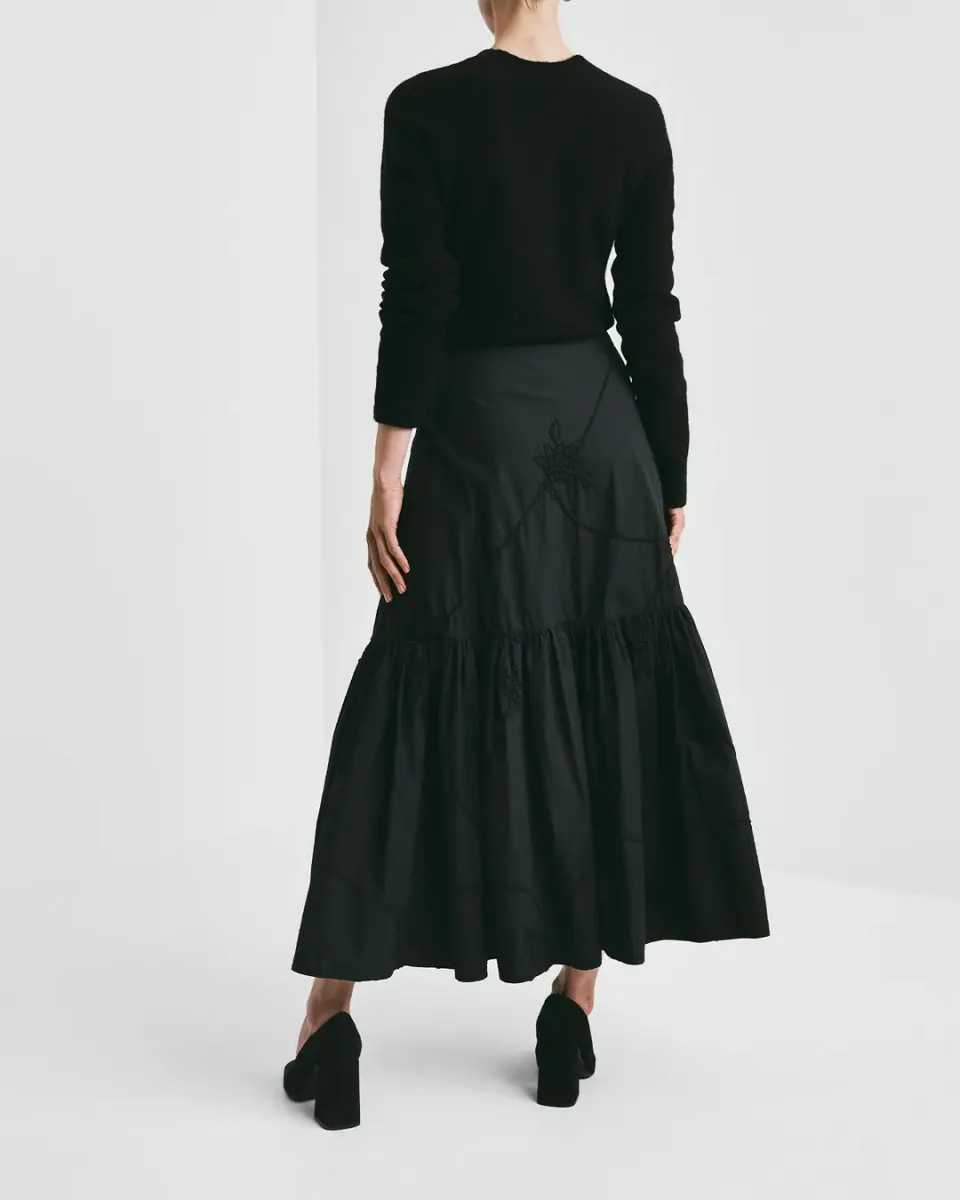BYTIMO - EMBROIDERY POPLIN SKIRT - BLACK