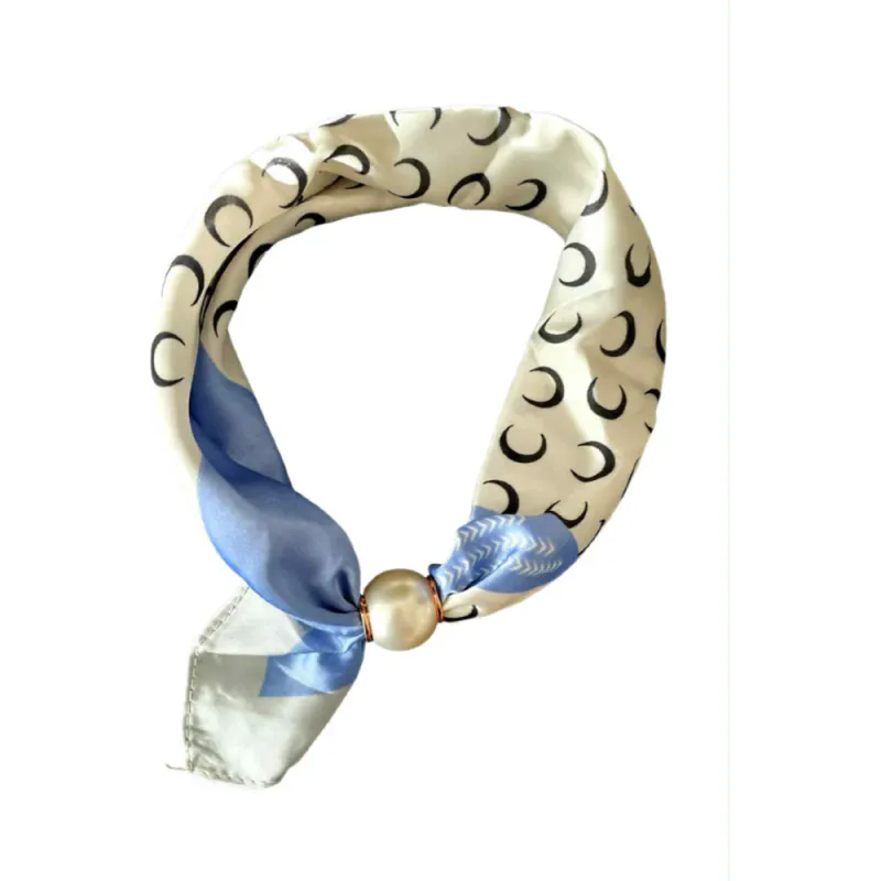 TIM & SIMONSEN - Chloe Skjerf m/magnetisk perle - Moon Blue/white