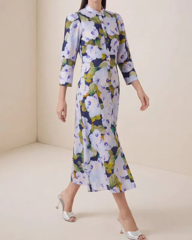 BYTIMO - Linen Button-Down Dress - Bluebell - Livsstilbutikken
